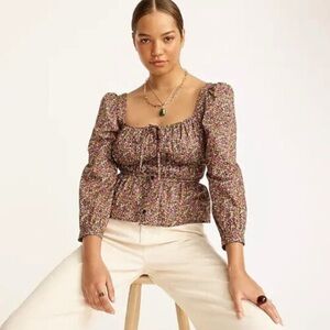 J.Crew x Liberty Fabric Cinched Waist Organic Cotton Top Size 6 Busy Izzy Print